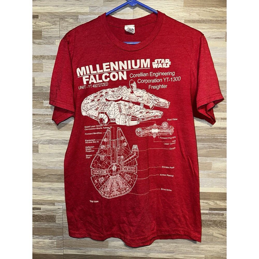 VINTAGE Star Wars Millennium Falcon Mens Shirt M Red Short Sleeve Tee #430